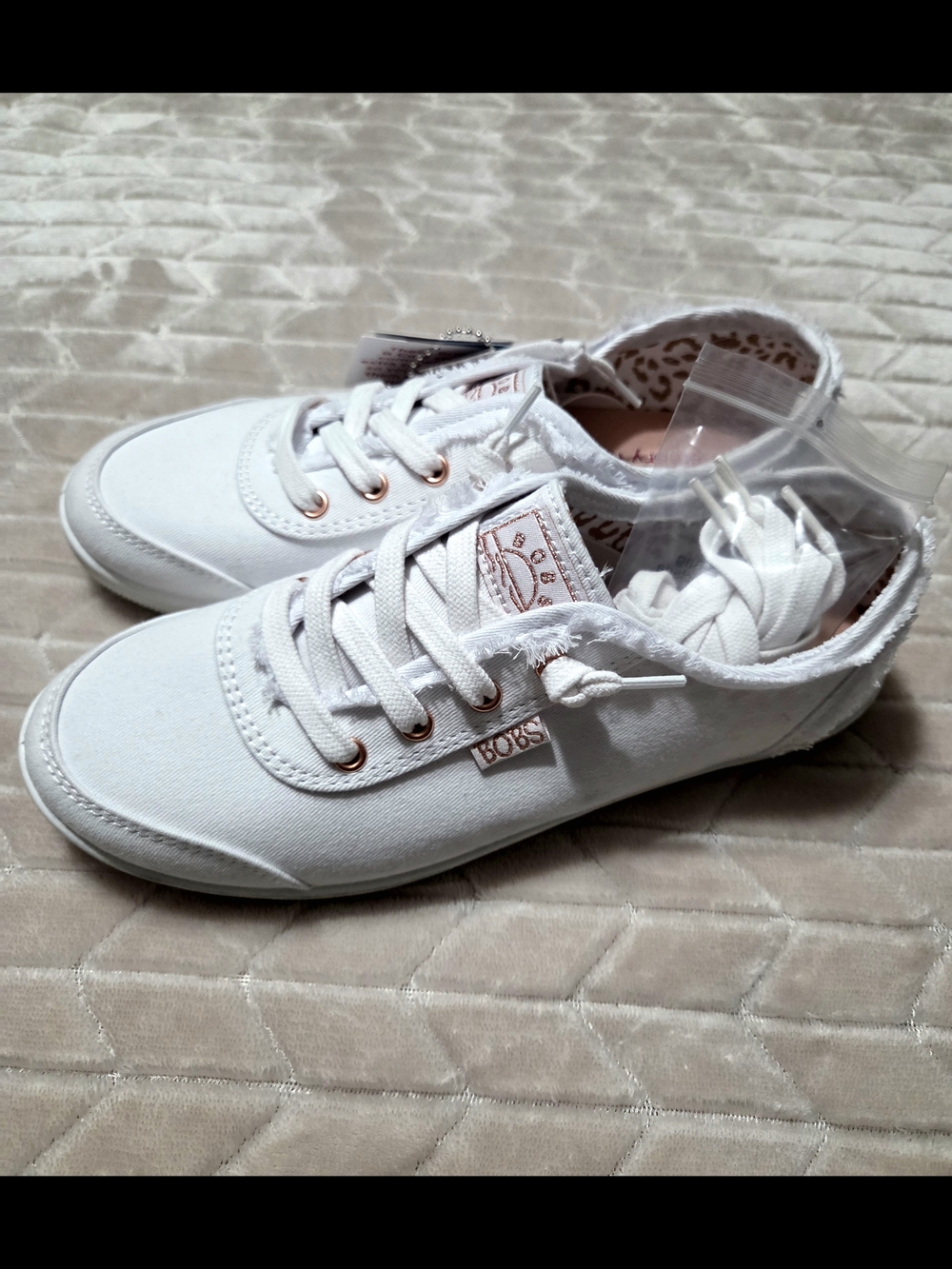 NWT Skechers BOBS White Slip-On Sneakers with Pastel Patterned Soles